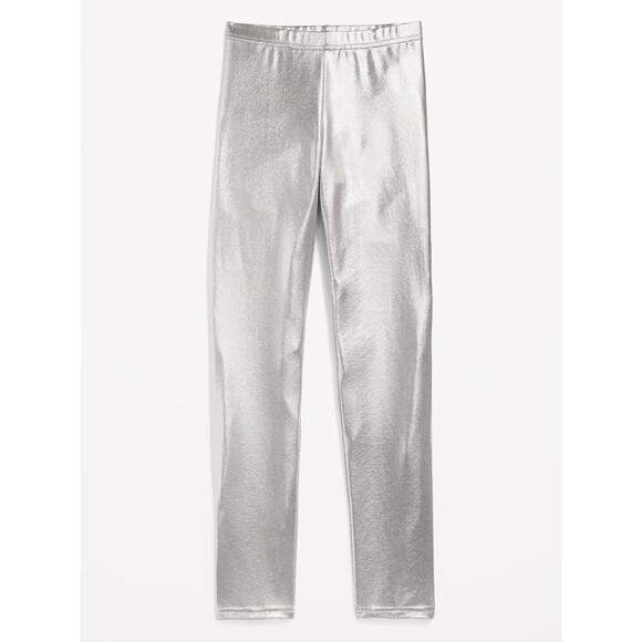 Old Navy Shiny Foil Print Leggings for Girls Sz-XXL Silver - Picture 1 of 6